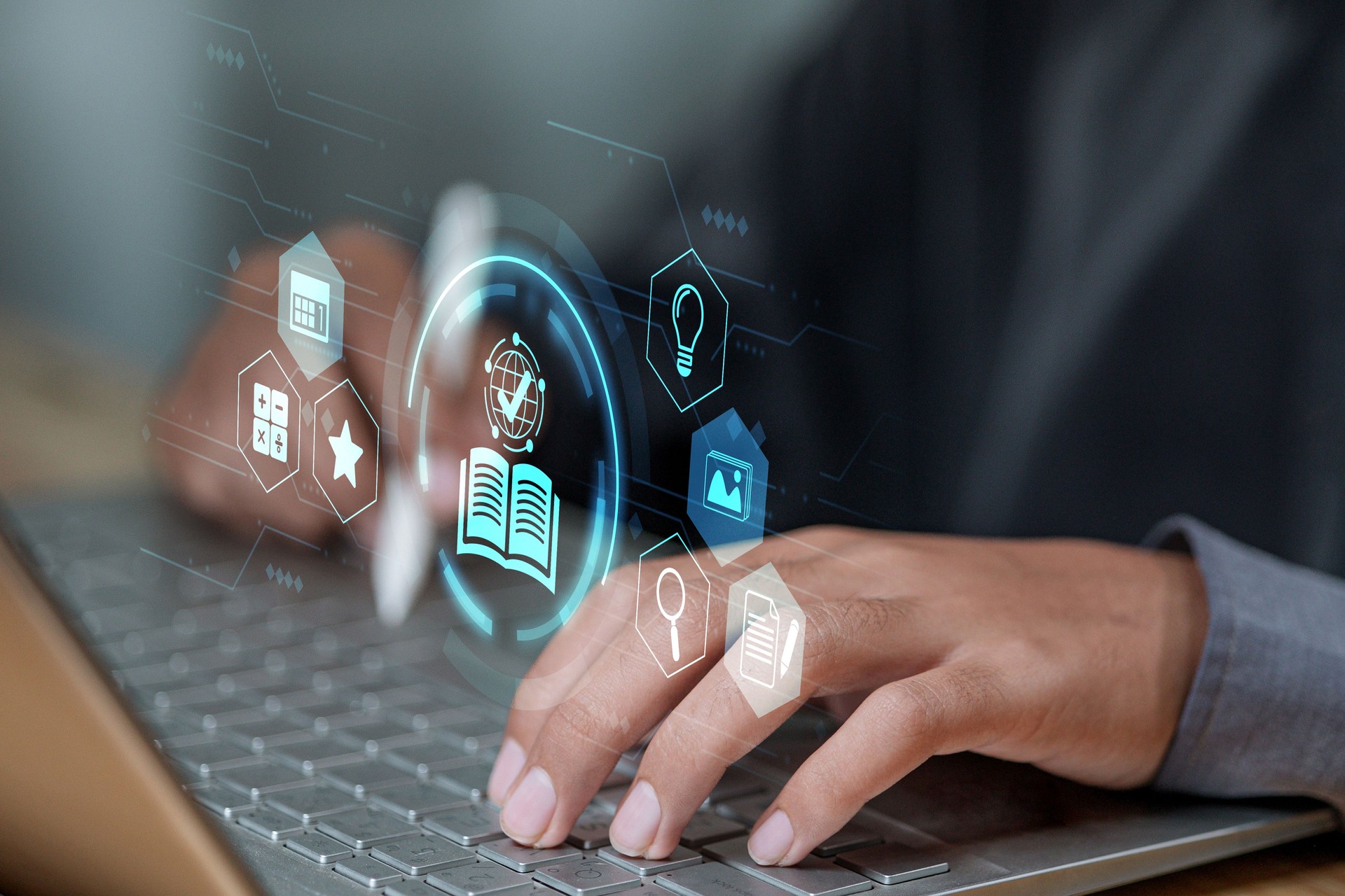 E-learning and Digital Education with Virtual Interface on Laptop